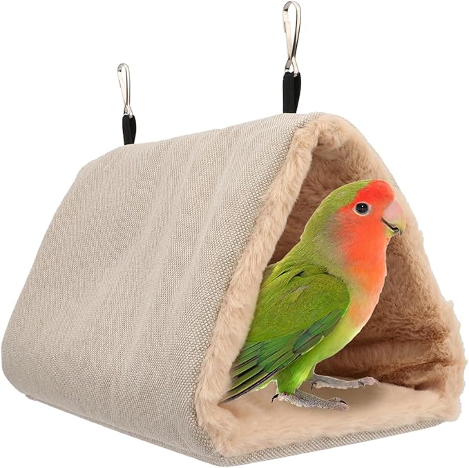 Litewoo Winter Warm Bird Nest House Hanging Hammock Shed Hut Cotton Parrot Sleeping Bed Plush Double Access Birds Hut Hideaway Tent for Parrot Parakeet Cockatiel Cockatoo Budgie Lovebirds (M/Beige)