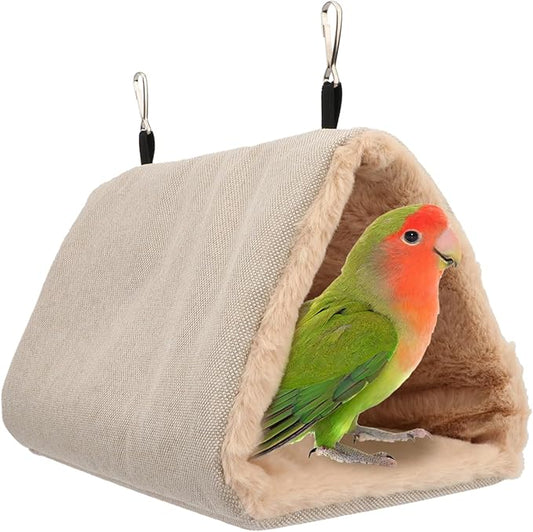Litewoo Winter Warm Bird Nest House Hanging Hammock Shed Hut Cotton Parrot Sleeping Bed Plush Double Access Birds Hut Hideaway Tent for Parrot Parakeet Cockatiel Cockatoo Budgie Lovebirds (M/Beige)
