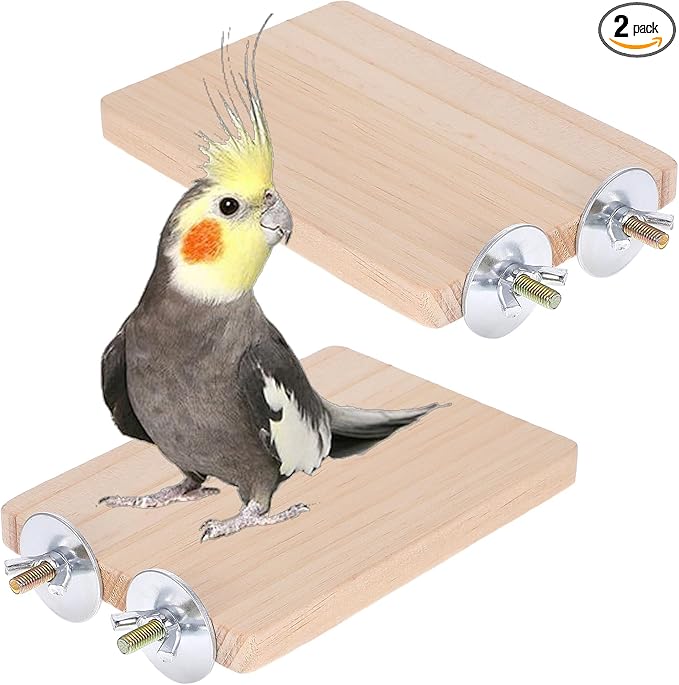 2PCS Bird Perch Platform Flat Wood Bird Platform Birds Perch Flat Stand Solid Wood Parrot Perches Platforms Natural Wooden Perches Toys Animal Climbing Platforms for Cages Parakeet Conure Finch
