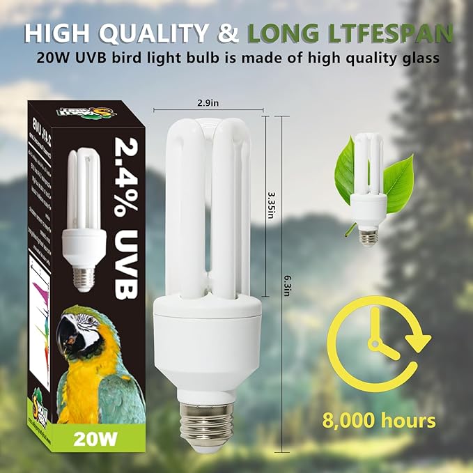 LUCKY HERP UVA UVB Light Bulb for Birds 2.4 UVB 20W Compact Flourescent Lamp for All Kinds Captive Birds