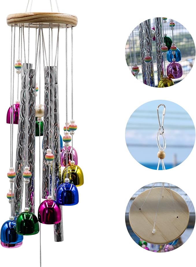 Parakeet Toys with Colorful Bells and Shining Sticks, Bird Cage Accessories Wind Chimes for Chewing, Chew Toys for African Grey, Budgies, Cockatiels, Lovebirds, Conures, Quakers, Small to Medium Birds