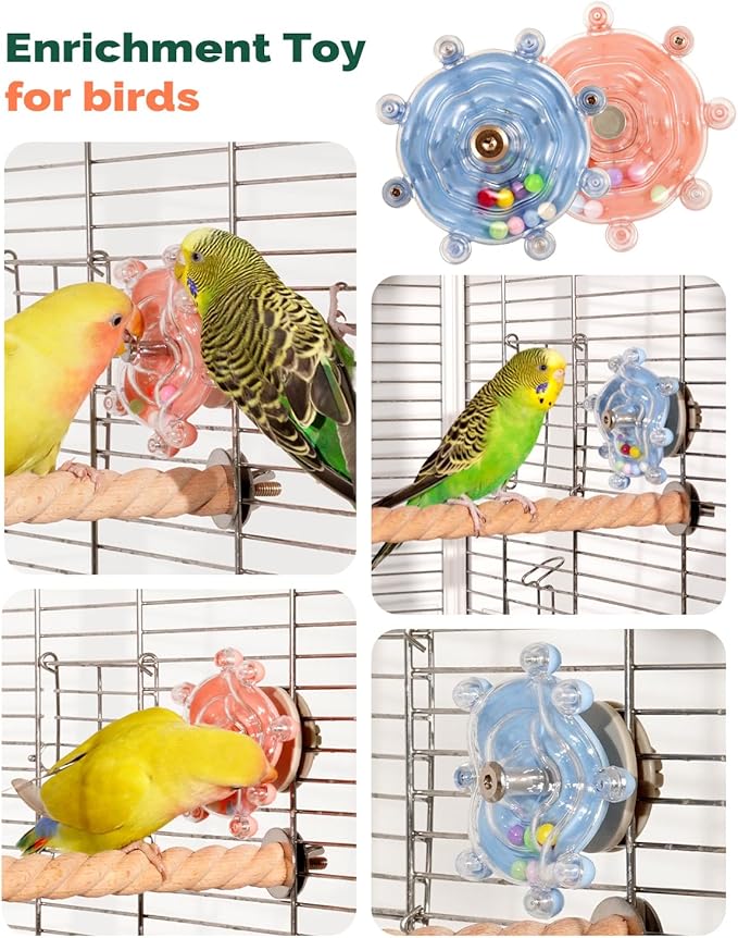 2 Pcs Bird Toys for Parakeets, Budgie Toys, Spinning Wheel Parrot Toys, Chewing Exercisers, Interactive Bird Cage Toys for Budgies, Cockatiels, Lovebirds, Parakeets, Conures and Small to Medium Birds