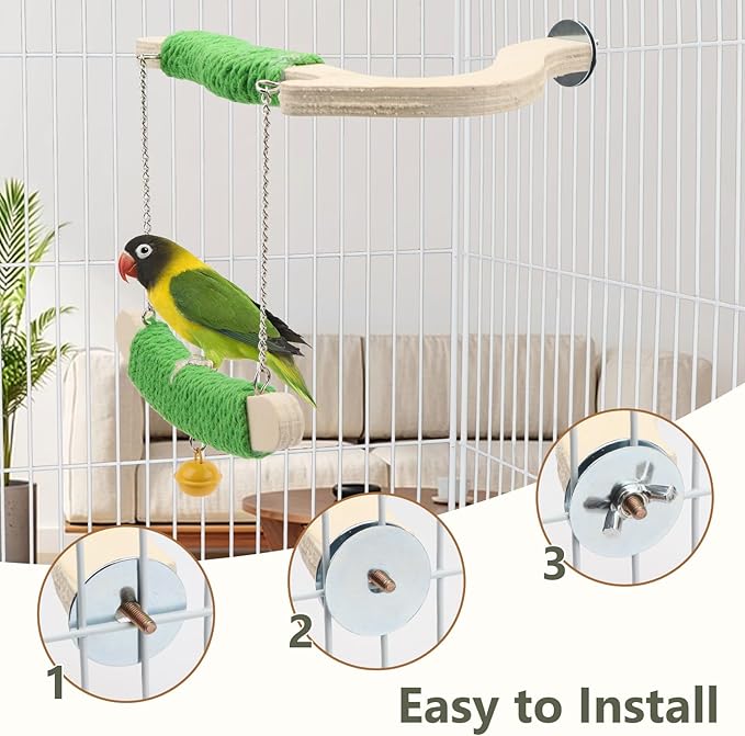 Litewoo Bird Swing Toys Wood Bird Perch Stand Hanging Parrots Swing Chewing Toy Cage Accessories for Budgies Parakeets Cockatiels Conures Lovebirds Finches (M)