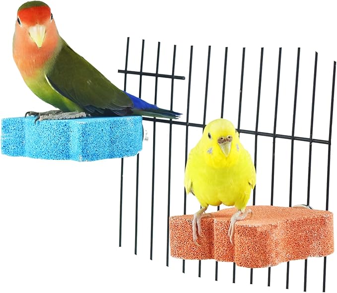 2 Pcs Bird Cage Grinding Platform Stand Parrot Calcium Perch Small Animals Beak Stone Foot Claws Trimmer Parakeets Natural Chewing Toys for Small Medium Birds Budgies Conures Cockatiels Rats