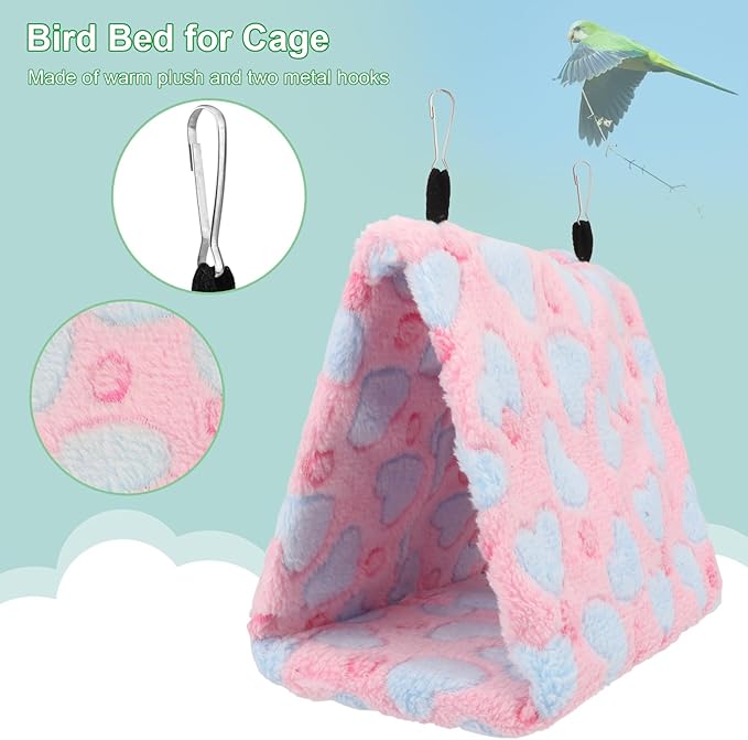 2PCS Bird Bed for Cage, Warm Cozy Hanging Bird Hammock Hut Tent for Parrot, Finch, Budgies, Parakeets, Cockatiels, Soft Plush Hideaway Bird Hut Beds (Pink+Purple)