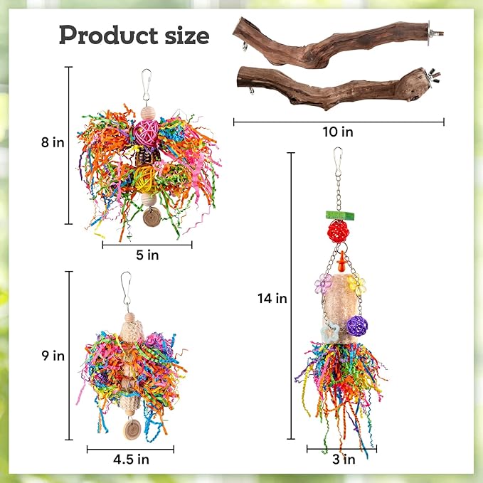 Bird Toys, Parakeet Foraging Toys, Hanging Chewing Toys with Natural Wooden Perches, Bird Cage Accessories, Suitable for Parakeets, Cockatiels, Budgies, Lovebirds & More