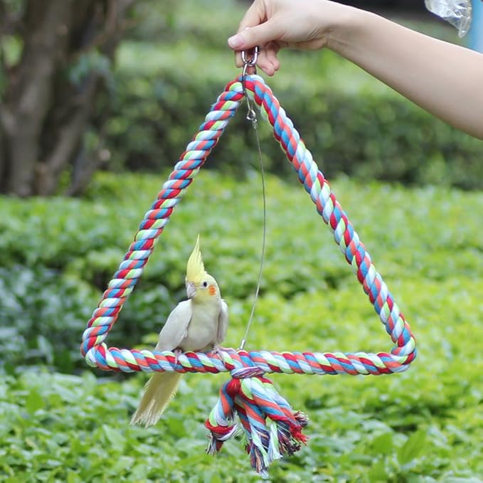 KinTor Medium Triangle Rope Swing Bird Toy Parrot Cage Toys Cages Conure African Grey