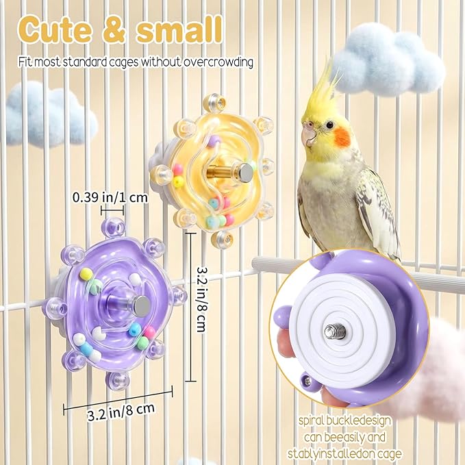 2Pcs Bird Toys for Parakeets, Colorful Parakeet Toys Wheel, Interactive Spinner Rattle Parrot Toy, Cockatiel Toy for Bird Cage, Chewing Exercise for Conure, Budgies Enrichment-Toys