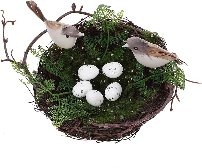 DOITOOL Bird Nest with Eggs for Easter Decoration, 6 Inch Artificial Rattan Nesting for Crafts, Spring Garden Decoration, Fake Birds Nest Decorative Ornament for Home Patio DIY Floral Centerpiece