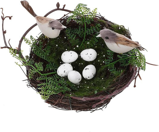 DOITOOL Bird Nest with Eggs for Easter Decoration, 6 Inch Artificial Rattan Nesting for Crafts, Spring Garden Decoration, Fake Birds Nest Decorative Ornament for Home Patio DIY Floral Centerpiece