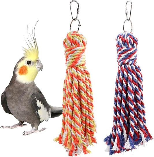 Bird Toy, Hang Colorful Rope Chew Toy with Metal Hook, Bird Cage Accessories for Budgies, Cockatiels, Quaker, Lovebirds, Conure, Small to Medium Birds