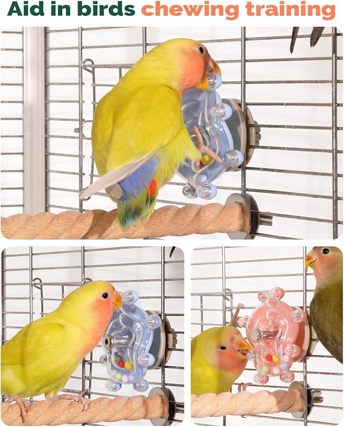 2 Pcs Bird Toys for Parakeets, Budgie Toys, Spinning Wheel Parrot Toys, Chewing Exercisers, Interactive Bird Cage Toys for Budgies, Cockatiels, Lovebirds, Parakeets, Conures and Small to Medium Birds