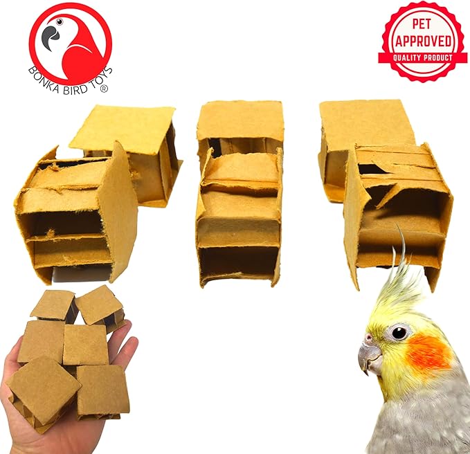 Bonka Bird Toys 2531 Cardboard 1.25" Cubes, Parrot Foot Talon Chew Part Cage Toy, Conure, African Grey, and Similar Sized Birds