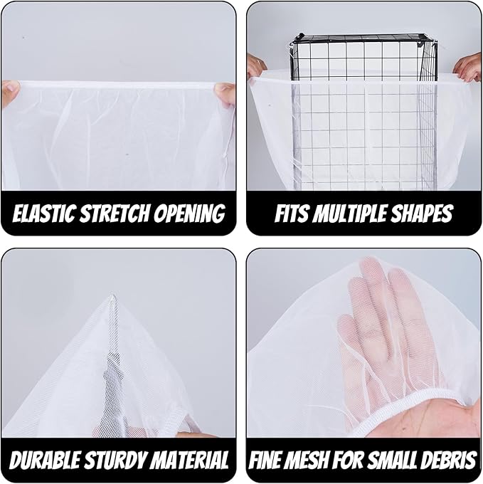 Fengek 2 Pack White Bird Cage Cover, Adjustable Bird Cage Seed Catcher, Parrot Nylon Mesh Net Cover with Elastic Band Fit Round, Square & Rectangular Cages for Cleanliness & Night Use (XXL)