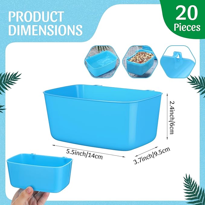 Zhehao 20 Pcs Bird Cage Cups Chicken Feeder Waterer Cups 18 oz Pigeon Feeder Plastic Poultry Wire Cage Hanging Rooster Chicken Water Bowl for Pet Bunny Gamefowl Poultry(Blue)