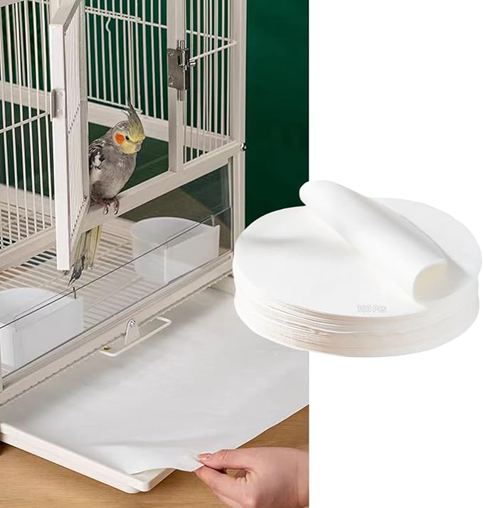 MANON ROSA Bird Cage Liner Papers,100pcs Disposable Non-Woven Parrort Cage Liner, Precut Absorbent Leakproof Bird Carrier Cleaning Birdcage Accessories (Round (13''D))