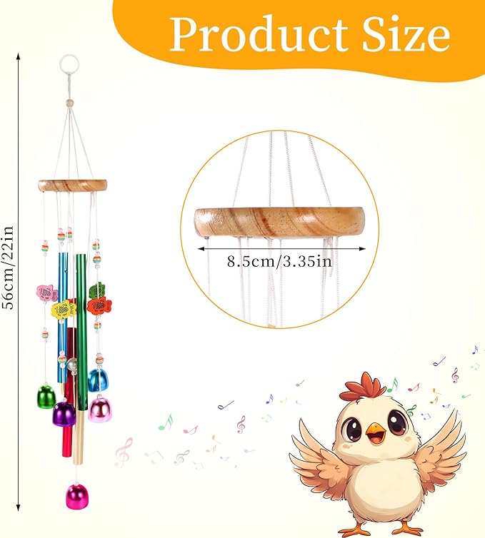 Chicken Toys for Coop, Enrichment Toys Wind Chimes Home Garden Colorful Art Hanging Chick Peck Toy Decoration with Bells Fun & Interactive Hens Brooder Accessories for Bird Parrot Lovebird
