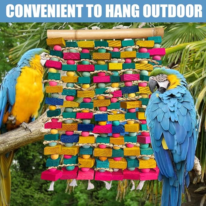 Extra Large Bird Toys for Macaws, Multicolored Wooden Blocks Bird Chewing Toy Parrot Cage Bite Toy for Macaws Cokatoos African Grey and Large Medium Parrot Birds