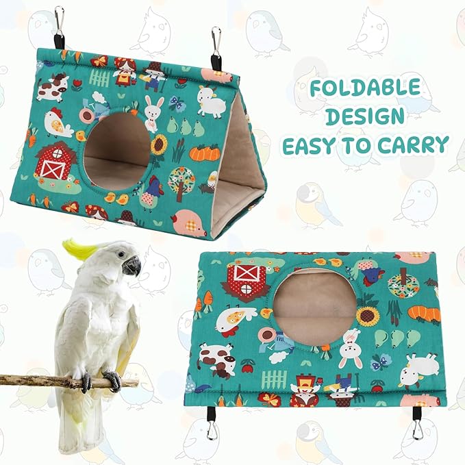 Rypet Winter Warm Bird Nest House - Hanging Hammock Velvet Shed Hut Cage Plush Fluffy Birds Hideaway Sleeping Bed Fuzzy for Parrot Parakeet Cockatiels Budgies Lovebird Medium (Forest Green)