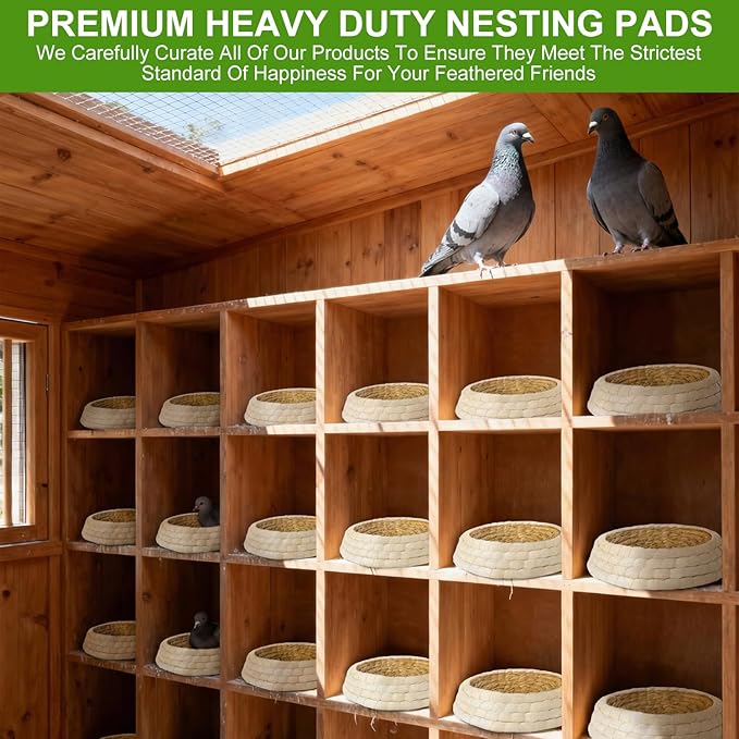 6 Packs Woven Straw Bird Nests, 9" Handmade Flat Base Spawning Nest,Racing Pigeon Breeding Hatching Nest Box Egg Basin for Quails Doves and Small Birds,Pet Cage Supplies