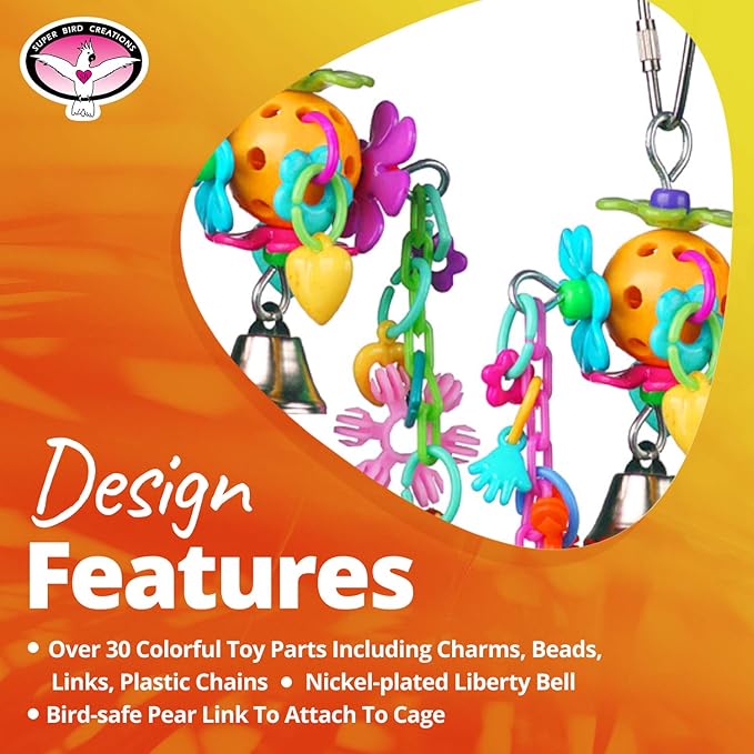 Super Bird Creations SB1088 Birdie Bouquet - Engaging Bird Toys, Enrichment for Parrotlets, Parakeets, Cockatiels & More, Colorful Toy Parts - Small/Medium Birds, 6" x 3" x 2"