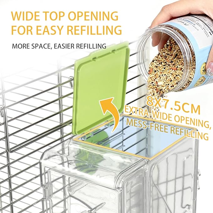 No Mess Bird Feeder with Veggie Skewer and Water Bottle Set, 15oz Feeder with Seed Hull Catcher + 4.7oz Leak-Proof Dispenser, Cage Accessories for Cockatiels, Conures, Parakeets, Lovebirds (Green)