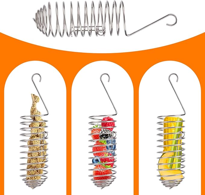 Bird Treats Holder, Stainless Steel Parrot Food Holder Hanging Basket Cage Accessories Bird Foraging Chew Toy Corn Cob Fruit Vegetable Millet Feeder for Macaw Cockatoo Parakeet Canary