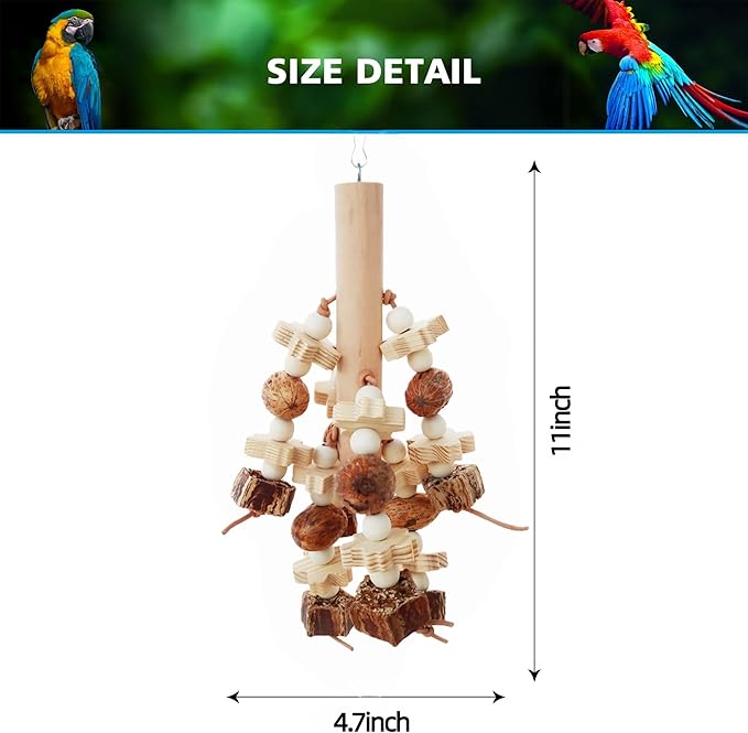 Bird Cage Toys Parrot Toy Designed for Chewing Features Natural Nut and Wooden Blocks, 2PCS Can Be Hung in Medium and Large Sized Parrot Cages