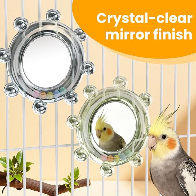 Bird Mirror Toys for Cage,Parakeet Rotating Sound Wheel Toy,Budgie Training Colorful Interactive Chew Toys for Canaries Lovebirds Conures Cockatiels cage Accessories (2, Green)