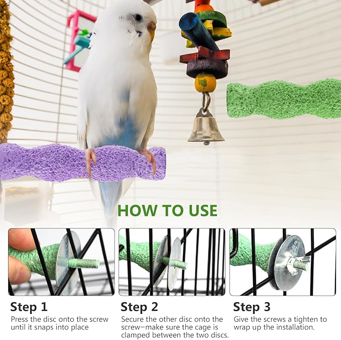 3-Piece Bird Beak Grinding Stone, Resin Parrot Perch for Cage, 5.7-Inch Nail Trimmer and Claws Grinding Stick for Parakeets, Cockatiels, Hamsters, and Chinchillas