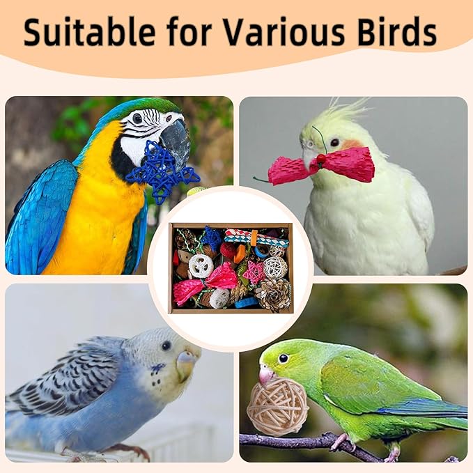 Bird Foraging Toys Parrot Chew Shredding Toys Bird Foraging Box for Parakeets Cockatiels Conures Lovebirds and Small to Medium Birds(Colorful)