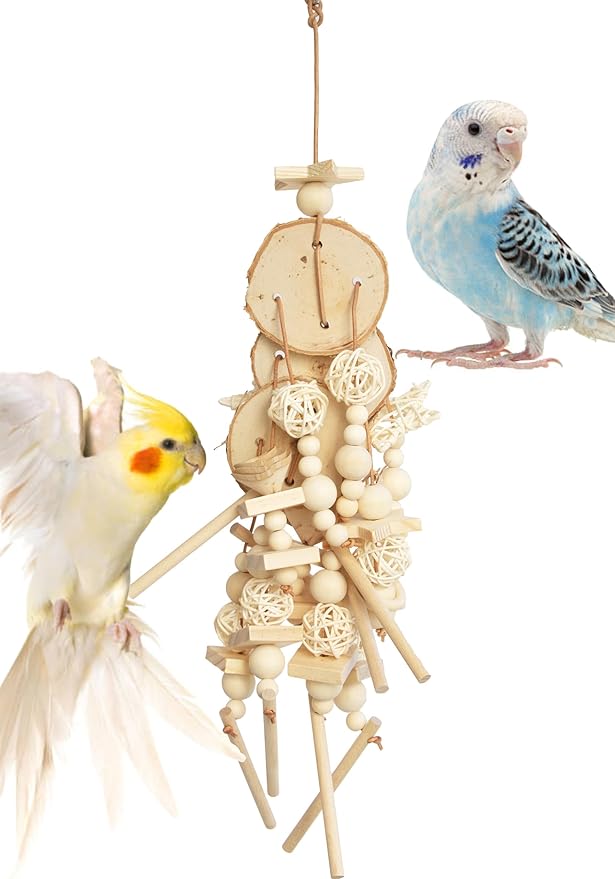 Natural Wood Bird Chew Toy for Cockatiels, Parakeets, Conures, Budgies & Lovebirds – Wooden Shredder and Foraging Bird Toys for Cage Enrichment