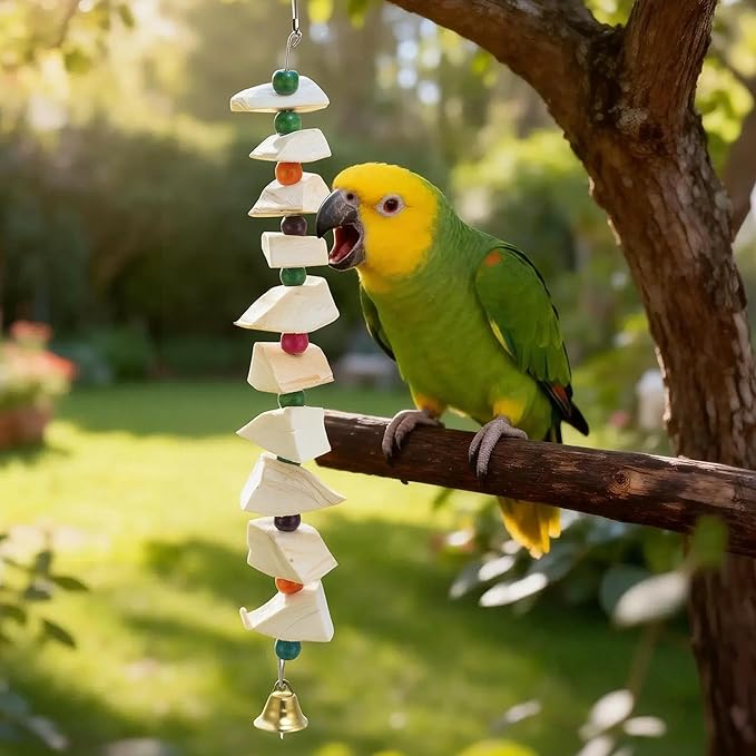Bird Toys with Cuttlebone, Prevents Destructive Chewing, Grinding Stone for Bird, White, Colorful, 3 Pcs