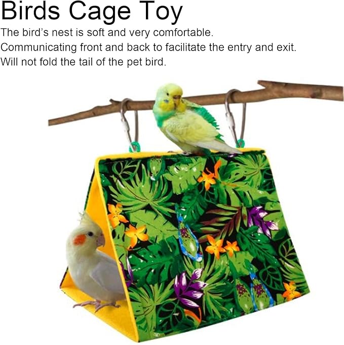 Bird Nest Snuggle Hut, Bird Nest Tropical Rainforest Printed Triangle Parrot Hammock Hanging Sleeping Bed for Birds Parakeet Cockatiels Parrot Winter Warm Bed Pet Pouch Cotton
