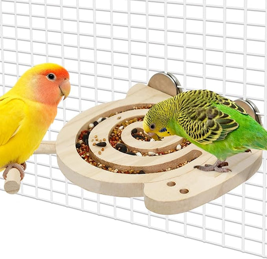Bird Foraging Toys with Perch, Kiln-Dried Wood Bird Enrichment Toys for Slow Feeder, Parakeet Toy for Cages Reduce Seed Mess, Visible Food Design Parrot Puzzle for Novice/Older/Slow-Learning Birds