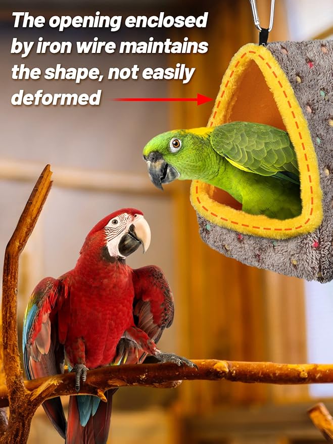 Large Winter Warm Bird Nest House, Comfortable Bird Bed for Cage with Mat, Hanging Hammock Shed Hideaway Hut Gift for Macaws African Grey Amazon Parrots