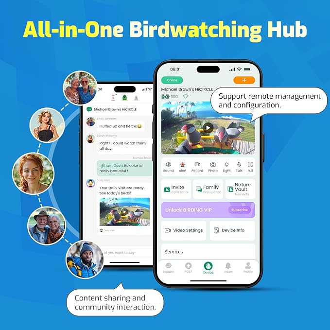 HIXX Smart Bird Feeder with Camera, AI Identify Birds & Auto Capture, 2K HD Live Camera Birdwatching with Color Night Vision for Bird Lovers Gifts (Blue)
