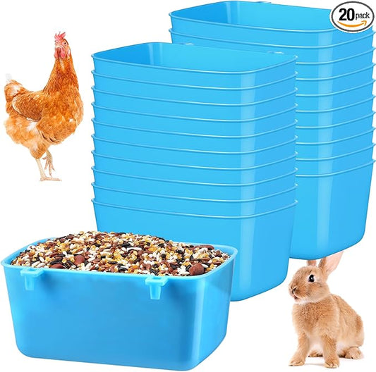 Zhehao 20 Pcs Bird Cage Cups Chicken Feeder Waterer Cups 18 oz Pigeon Feeder Plastic Poultry Wire Cage Hanging Rooster Chicken Water Bowl for Pet Bunny Gamefowl Poultry(Blue)