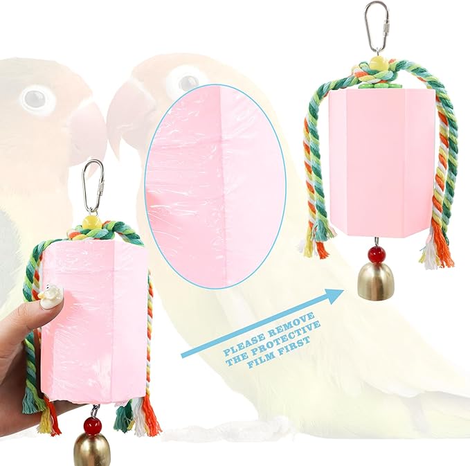 Bird Beak Grinding Stone, Parrot Chew Toys with Bells, Parakeet Toys, Cage Accessories for African Grey, Amazon Parrots, Budgies, Cockatiels, Lovebirds, Conures, Quakers, Small to Medium Birds