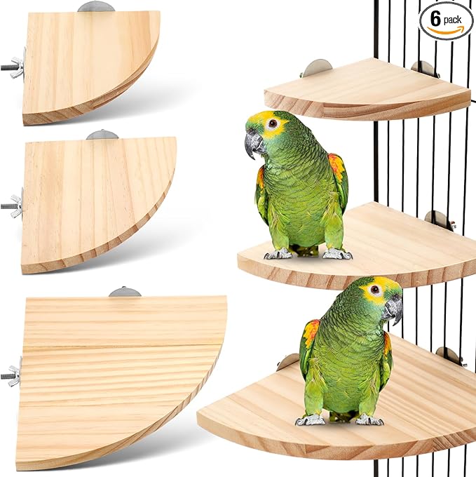 Wettarn 6 Pcs Bird Perch Platform Bird Corner Parrot Perch Corner Wooden Stand Sector Playground Cage Accessories Shelf for Parakeet Conure Cockatiel Budgie Gerbil Rat (Assorted Sizes,Platform)