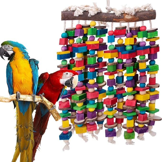 Deloky Extra Large Bird Parrot Chewing Toy-Multicolored Natural Wooden Blocks Bird Tearing Toys Suggested for Macaws Cockatoos,African Grey and a Variety of Amazon Parrots(X- Large)