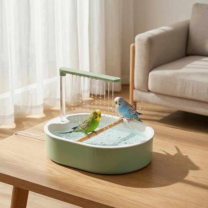 Automatic Bird Bath with Rain Shower, Pet Bathing Basin with Water Circulation System