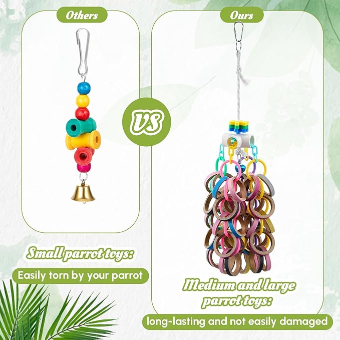 Seenelling 3 Pcs Extra Large Bird Parrot Toy Multicolored Natural Wooden Parrot Cage Chewing Toys for Large Medium Macaws Cockatoos African Grey Birds (Ring and Ball)