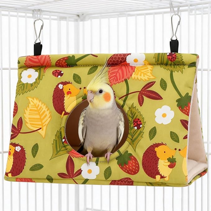 Rypet Winter Warm Bird Nest House - Hanging Hammock Velvet Shed Hut Cage Plush Fluffy Birds Hideaway Sleeping Bed Fuzzy for Parrot Parakeet Cockatiels Budgies Lovebird Medium (Mustard Yellow)