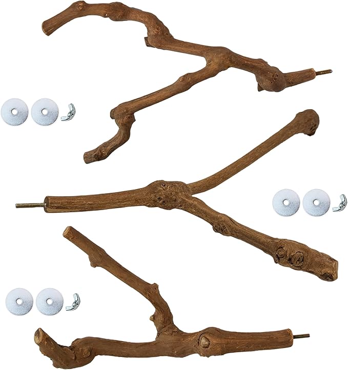 3PCS Bird Perch Natural Grape Stick Chewable Bird Stand Paw Grinding Branches Toy Cage Accessories for Small Budgies Cockatiels Lovebirds