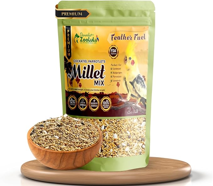 Danodia's Zoolulu Premium Cockatiel & Parrotlet Millet Mix (950g/2 lbs) | Premium Bird Food Blend for Cockatiels, Budgerigars, Parrotlets & Lovebirds | Daily Feeding Blend