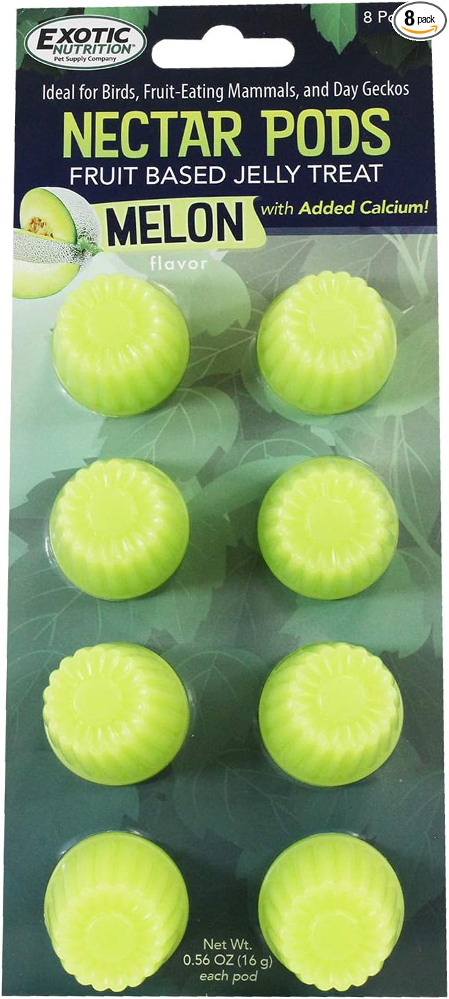 Nectar Pods (Melon) - Calcium-Fortified Jelly Fruit Treat - Sugar Gliders, Marmosets, Squirrels, Parrots, Cockatiels, Parakeets, Lovebirds, Conures, Hamsters, Day Geckos, Kinkajous & Other Small Pets