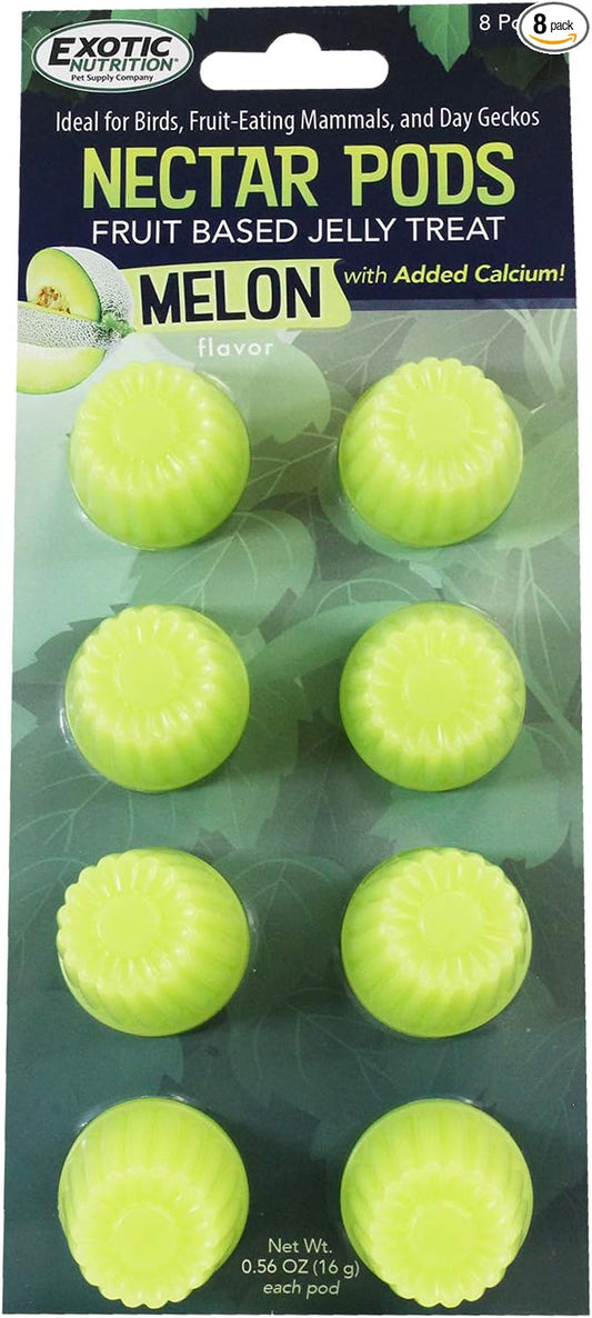 Nectar Pods (Melon) - Calcium-Fortified Jelly Fruit Treat - Sugar Gliders, Marmosets, Squirrels, Parrots, Cockatiels, Parakeets, Lovebirds, Conures, Hamsters, Day Geckos, Kinkajous & Other Small Pets