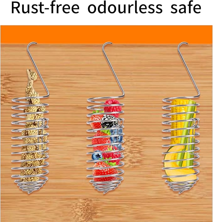 3pcs Bird Treats Holder, Stainless Steel Parrot Food Holder Hanging Basket Cage Accessories Bird Foraging Chew Toy Corn Cob Fruit Vegetable Millet Feeder for Macaw Cockatoo Parakeet Canary