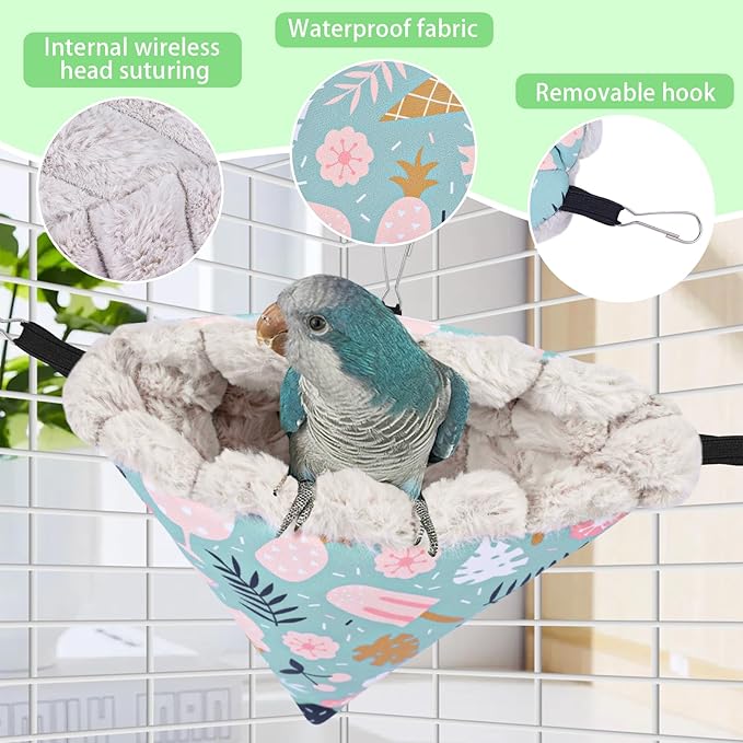 Yanmucy Bird Nests for Cages Waterproof Plush Winter Bird Hammock Hanging Warm Parrot Bed Cozy Corner Parrot House Tent for Sleeping Playing (Blue, Small)